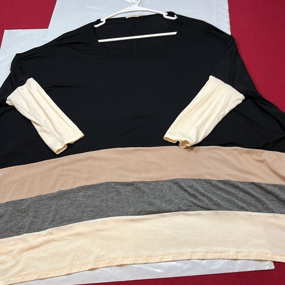 Tua oversized baggy tunic black gray tan striped Scoop Neck slouch boxy Flowy S - Picture 5 of 10